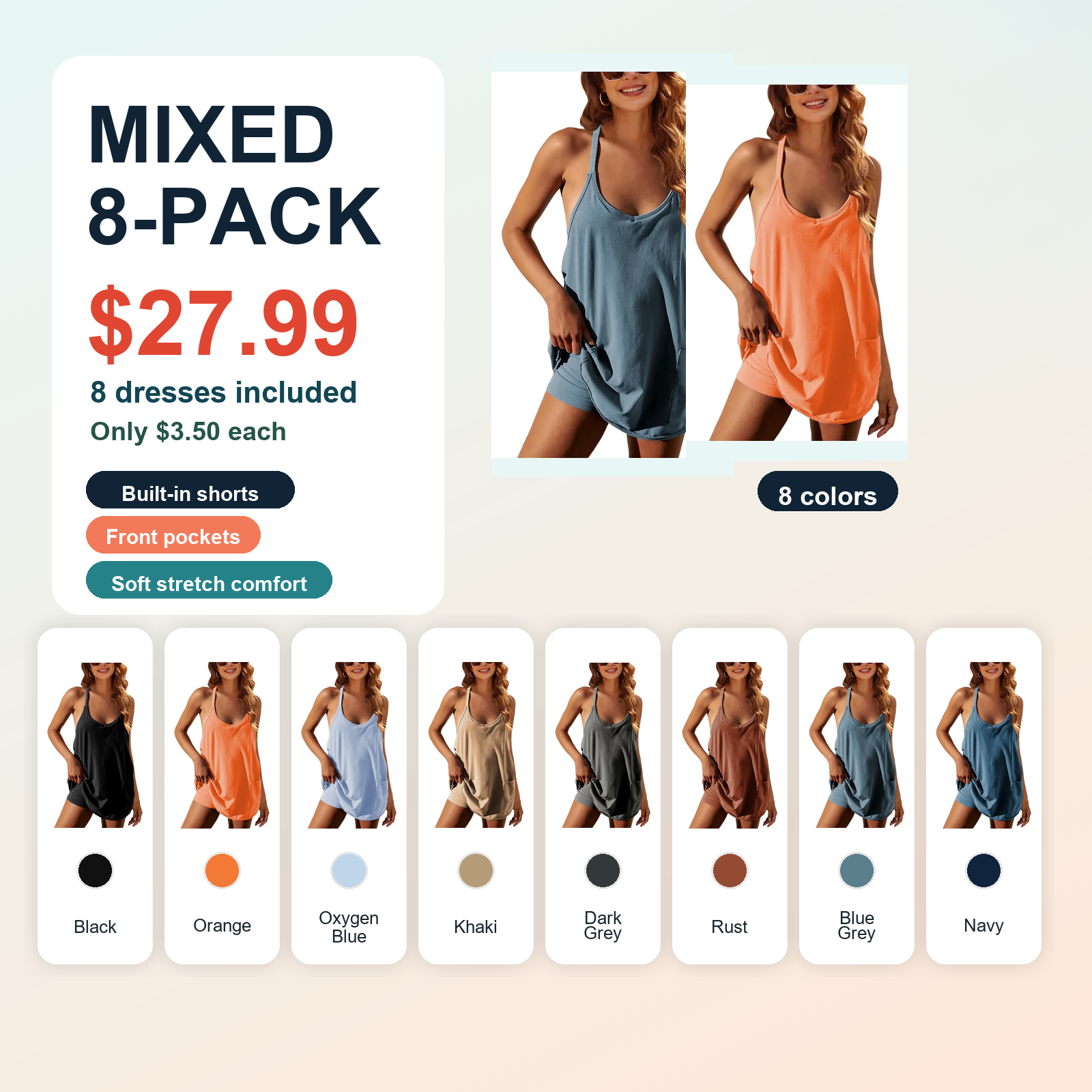 Mixed 8-Pack sleeveless athletic mini dress bundle
