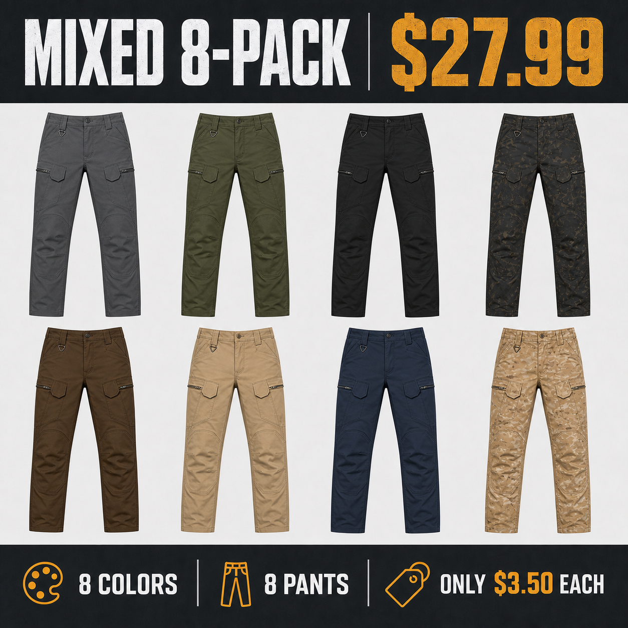 Men's Stretch 6-Pocket Tactical Cargo Pants Multipack