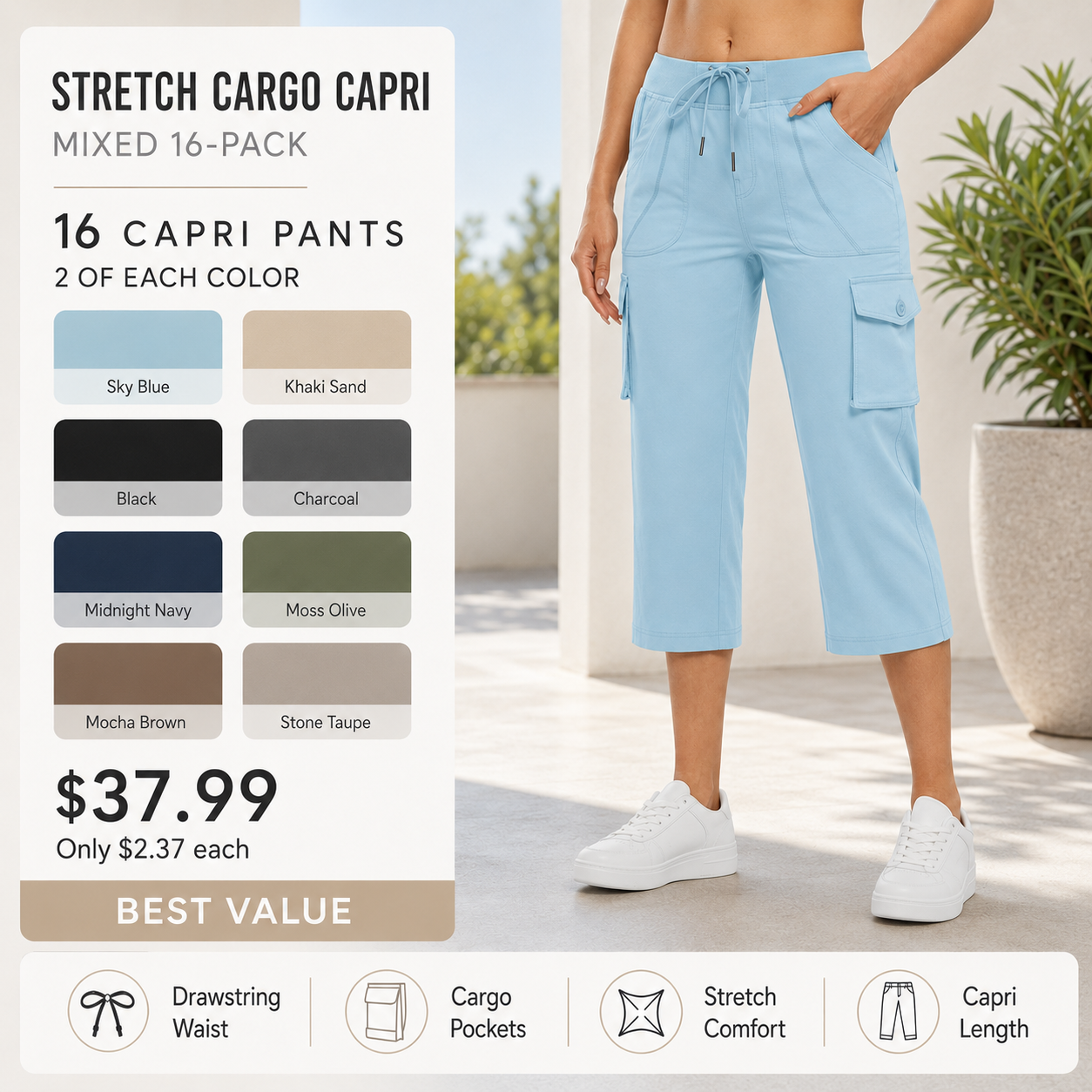 Mixed 16-Pack cargo capri pants bundle