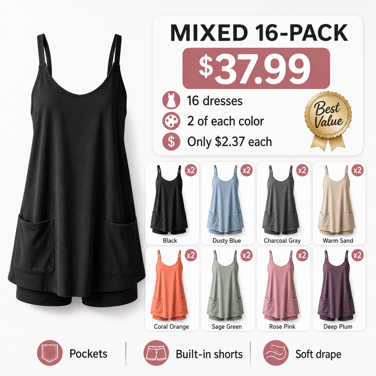 Mixed 16-Pack sleeveless mini dress romper bundle