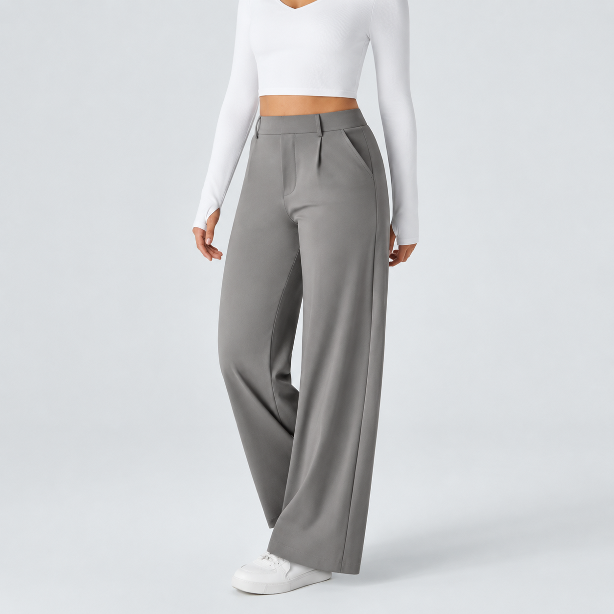 Cloud Gray wide leg dress pants front view