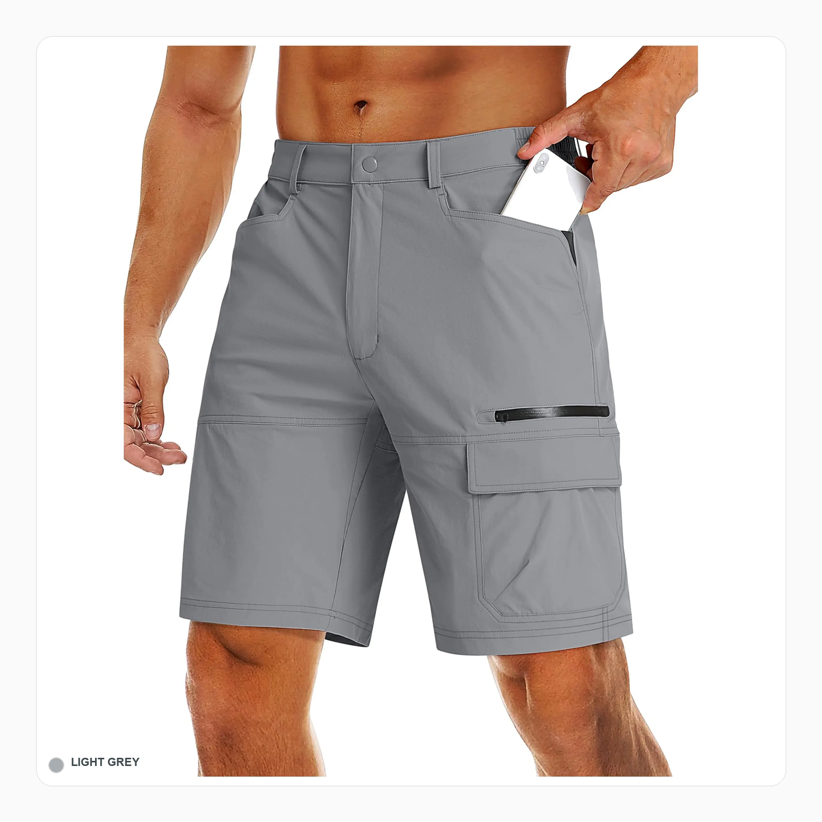 Light grey quick dry hiking cargo shorts front
