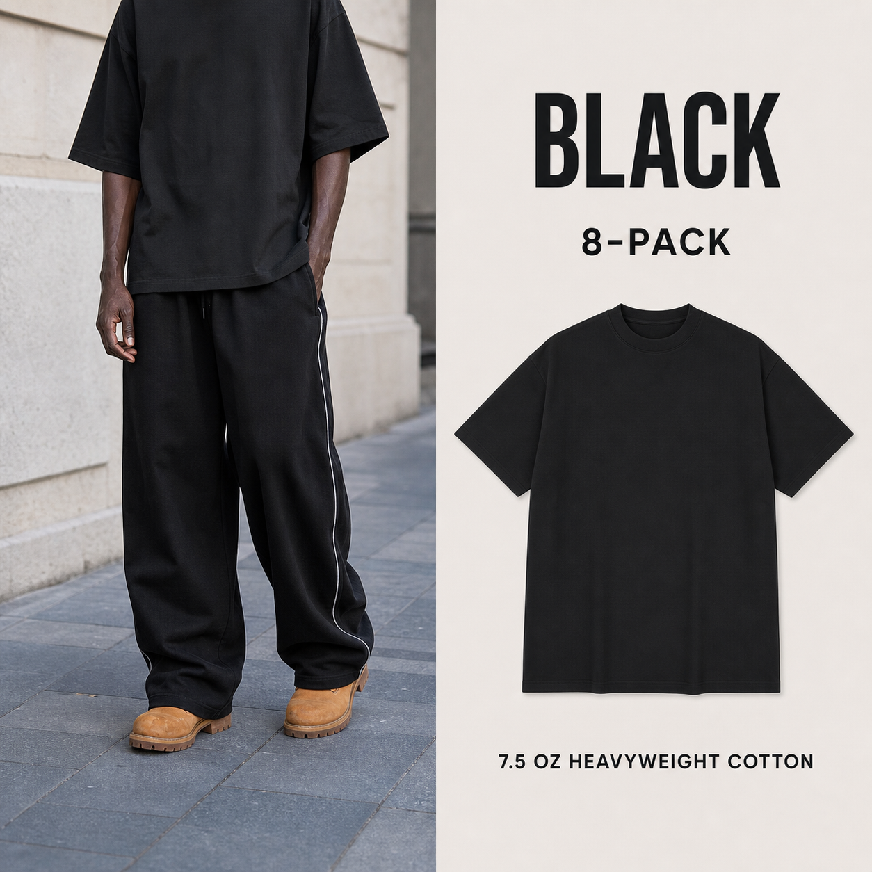 Black 8-Pack heavyweight oversized cotton T-shirt in the city
