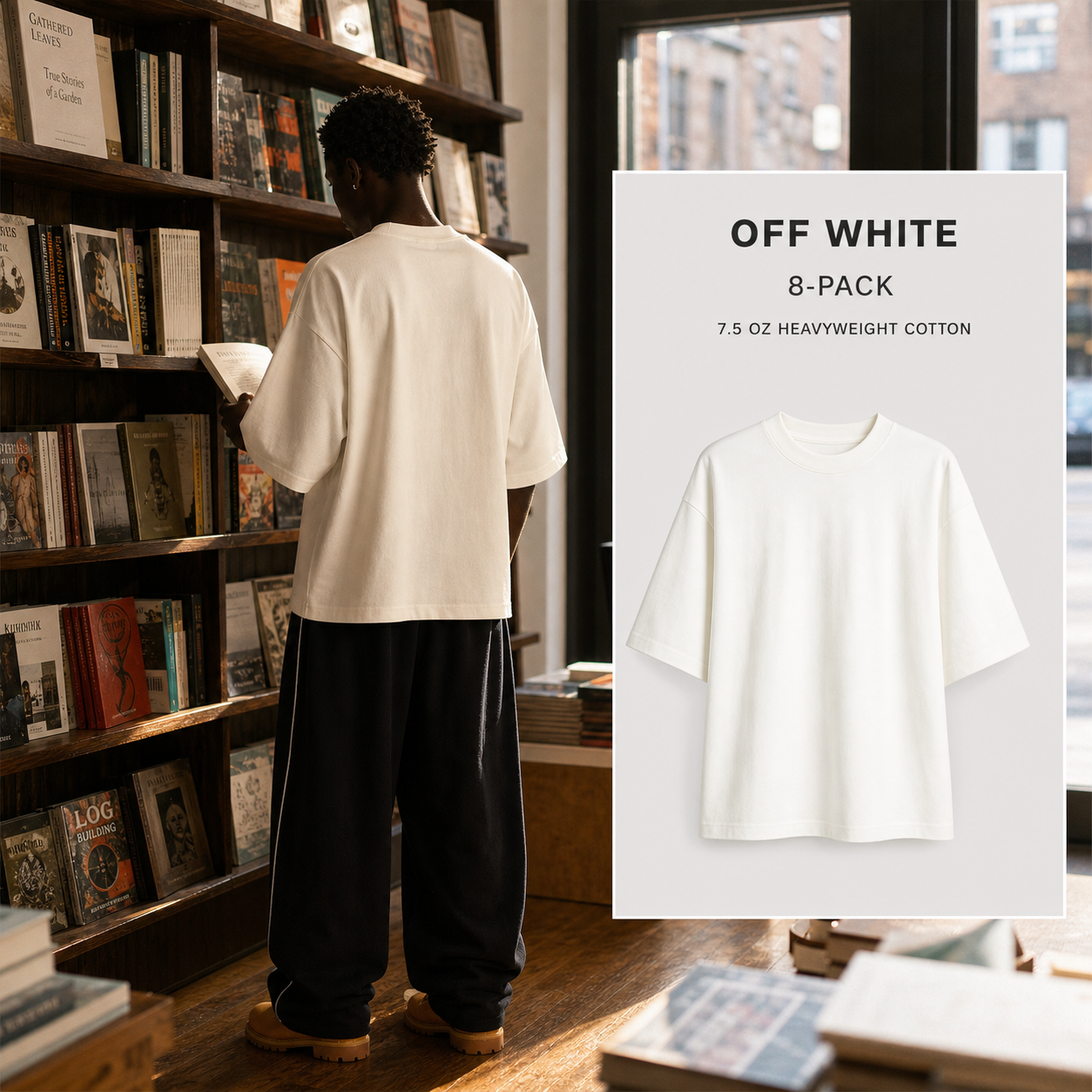 Off White 8-Pack heavyweight oversized cotton T-shirt at a bookstore