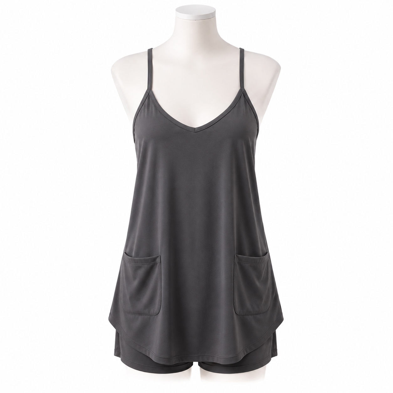 Charcoal Gray sleeveless mini dress romper front view