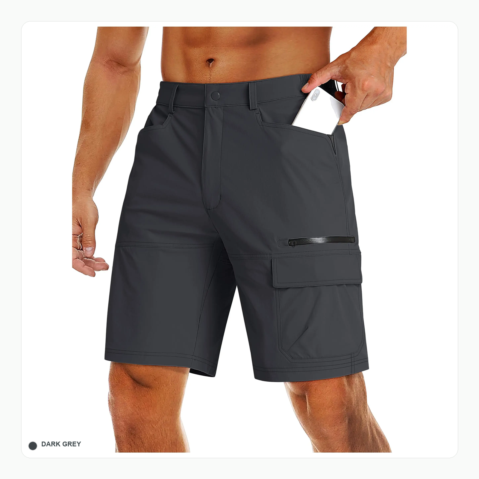 Dark grey quick dry hiking cargo shorts front