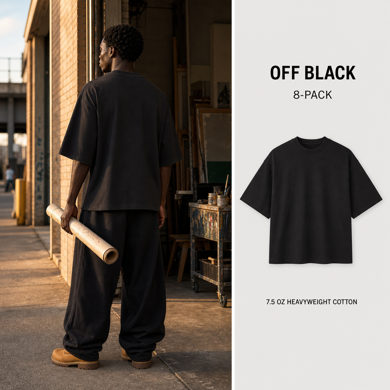 Off Black 8-Pack heavyweight oversized cotton T-shirt in a studio