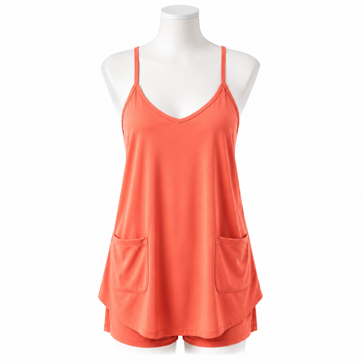 Coral Orange sleeveless mini dress romper front view
