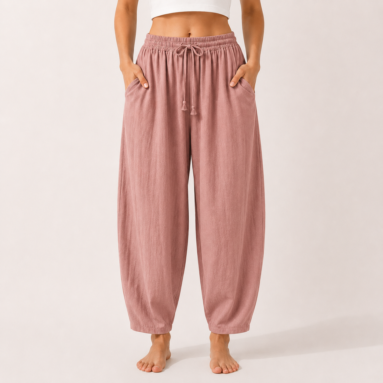 Dusty rose linen blend wide leg palazzo pants front