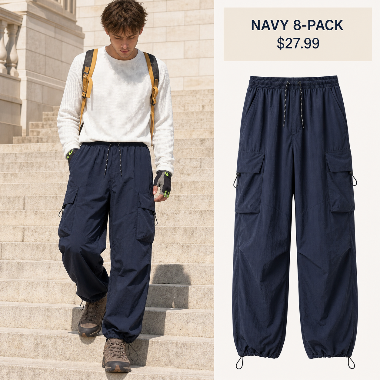 Navy lightweight parachute cargo pants 8-Pack