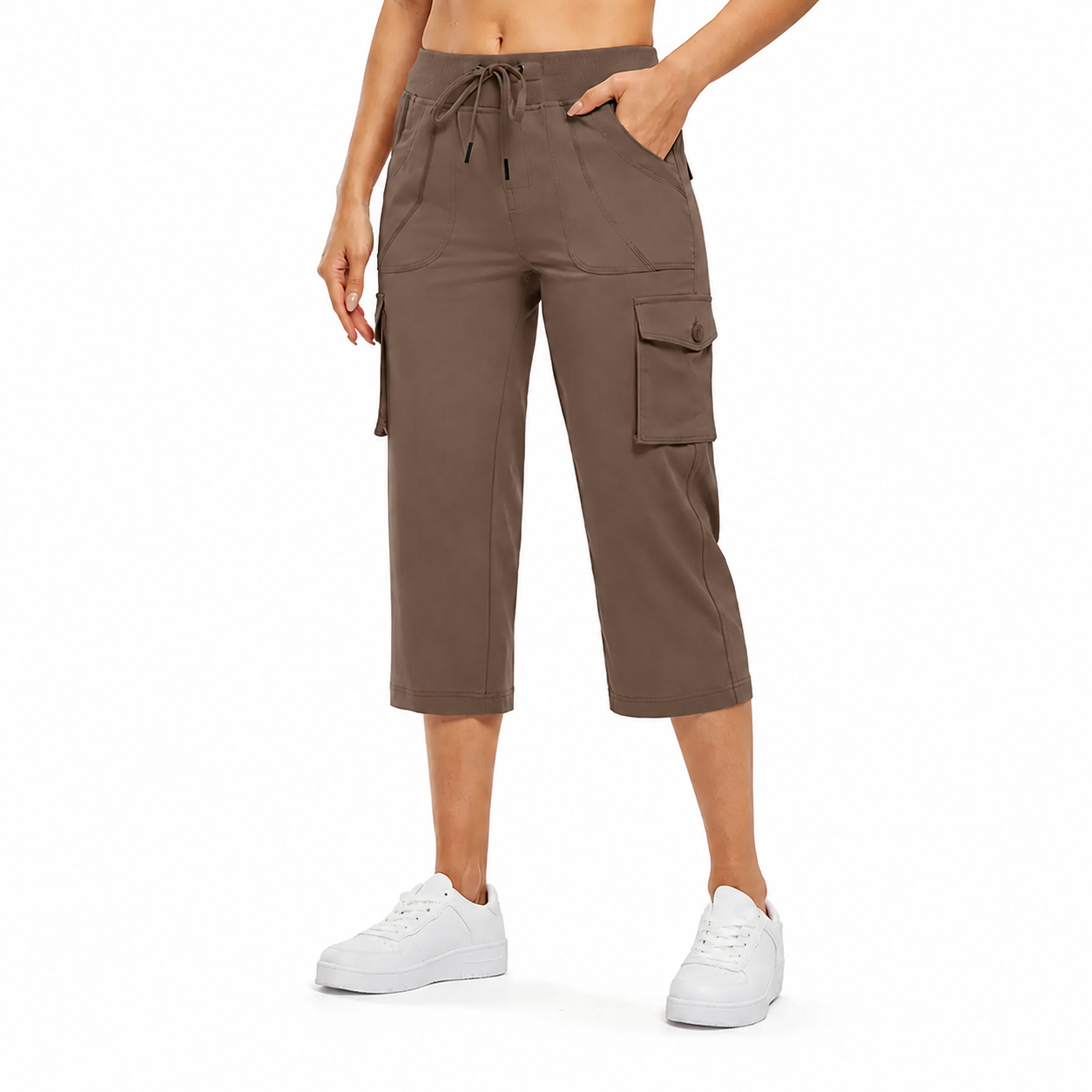 Mocha Brown cargo capri pants front view