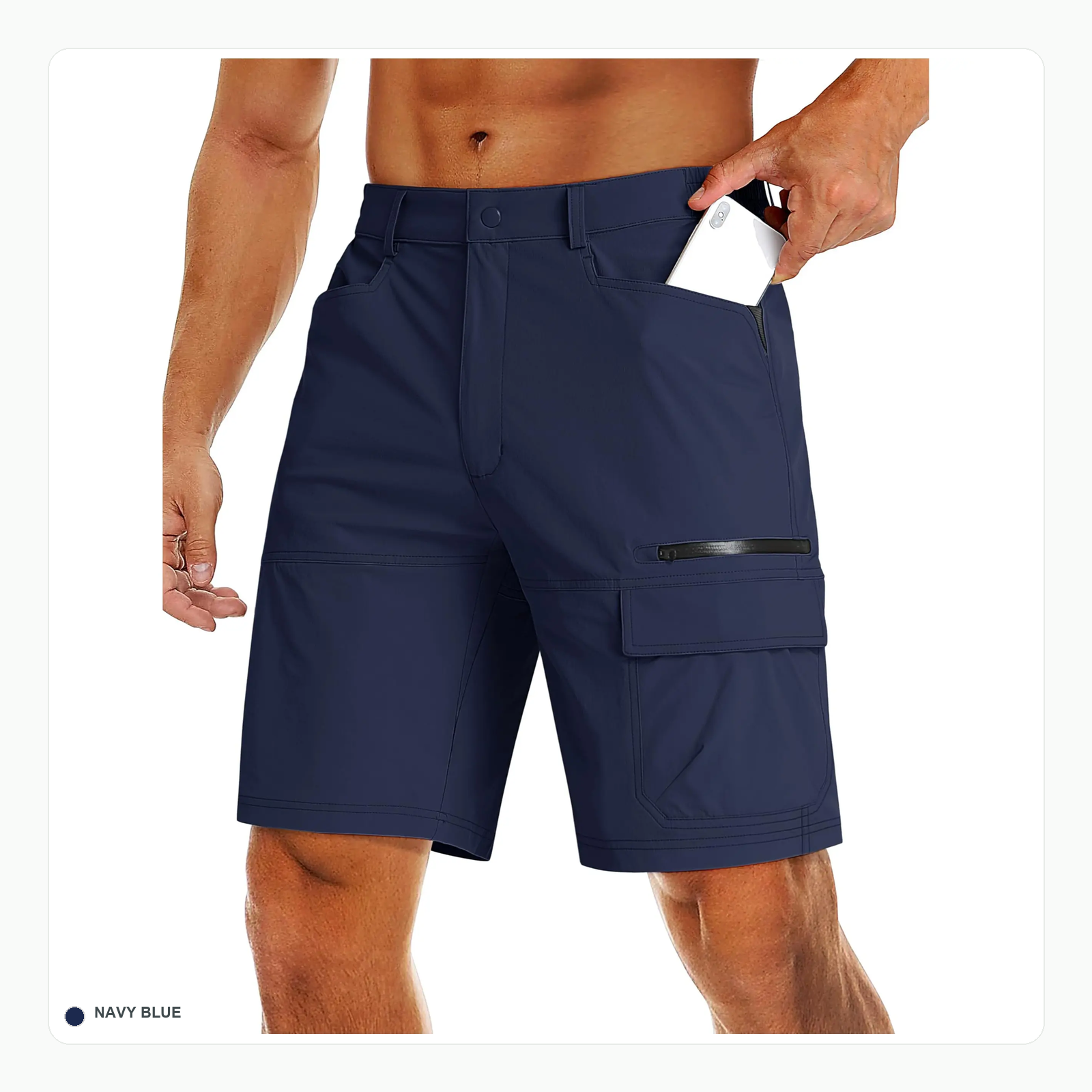 Navy blue quick dry hiking cargo shorts front