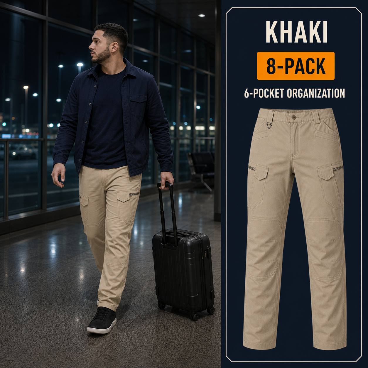 Khaki 8-Pack men's stretch tactical cargo pants