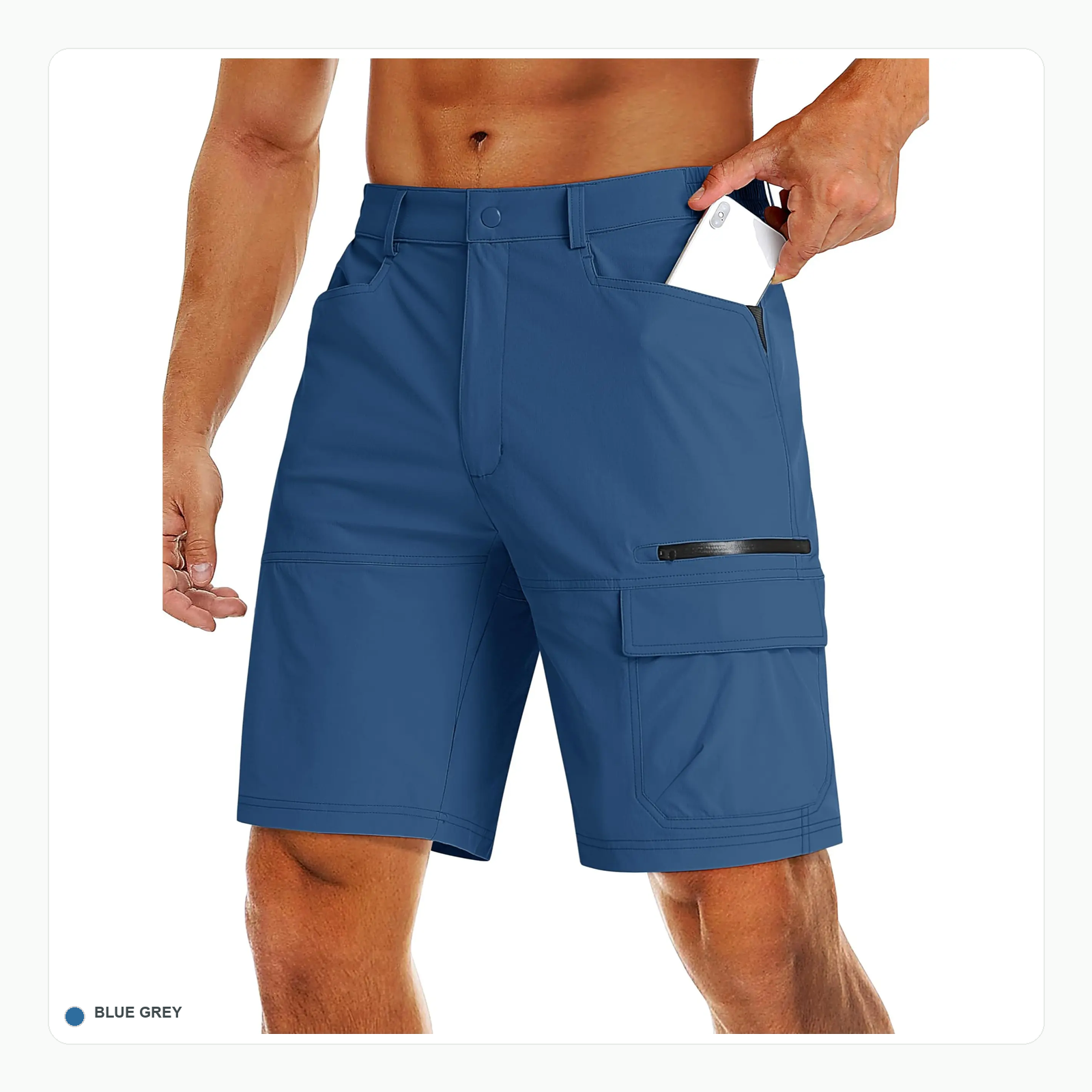 Blue grey quick dry hiking cargo shorts front