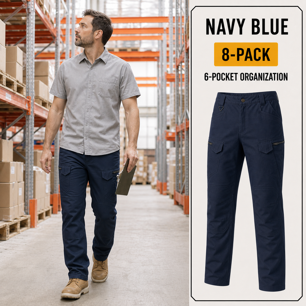 Navy Blue 8-Pack men's stretch tactical cargo pants