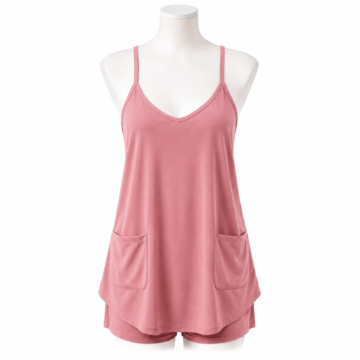 Rose Pink sleeveless mini dress romper front view