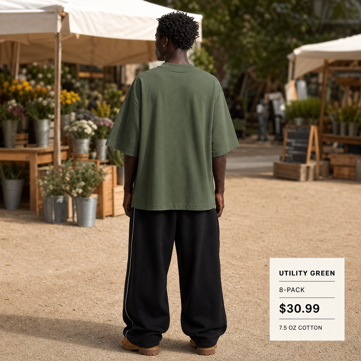 Utility Green 8-Pack heavyweight oversized cotton T-shirt at a market