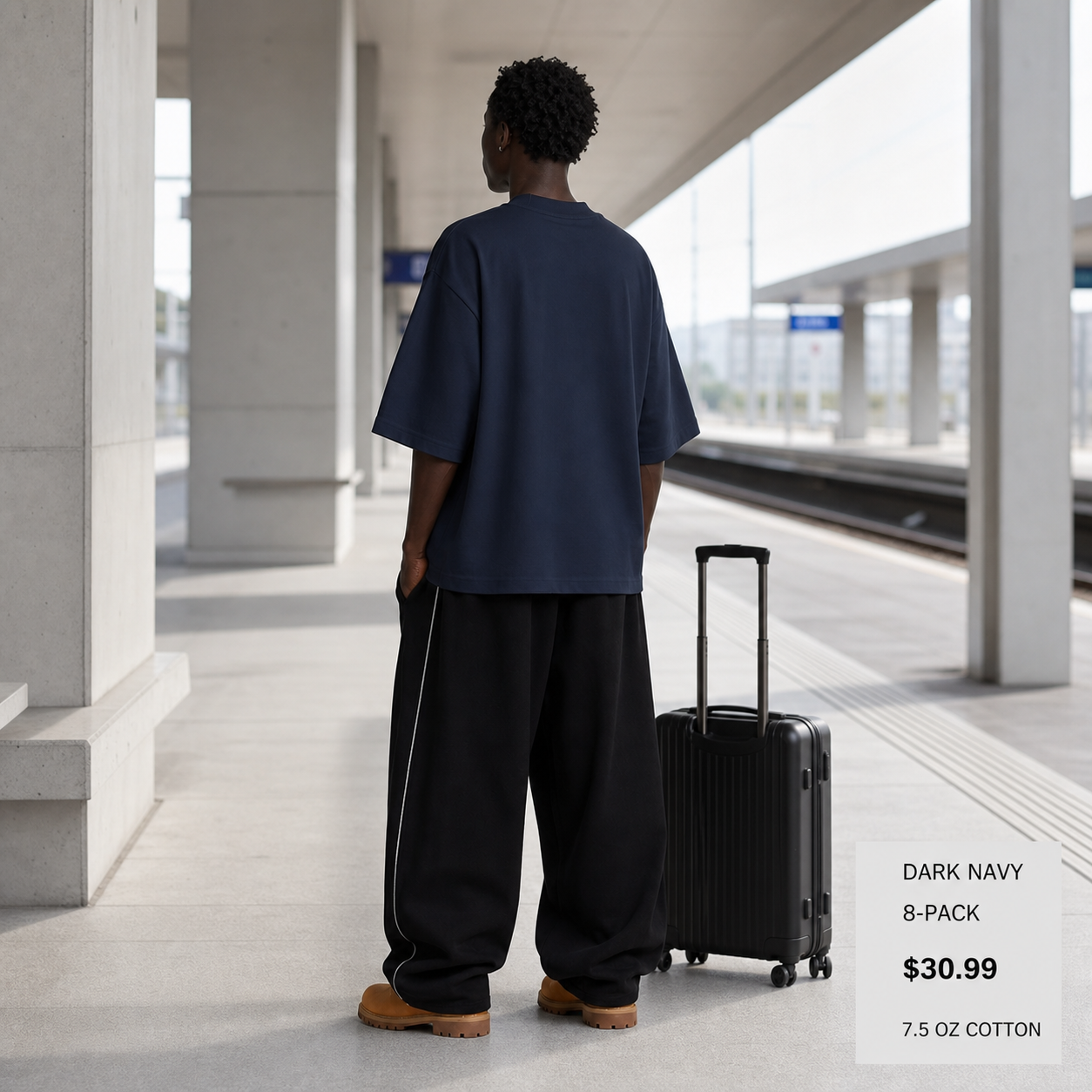 Dark Navy 8-Pack heavyweight oversized cotton T-shirt for travel