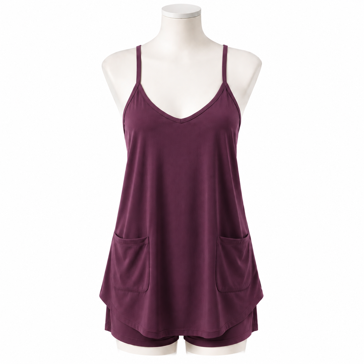 Deep Plum sleeveless mini dress romper front view