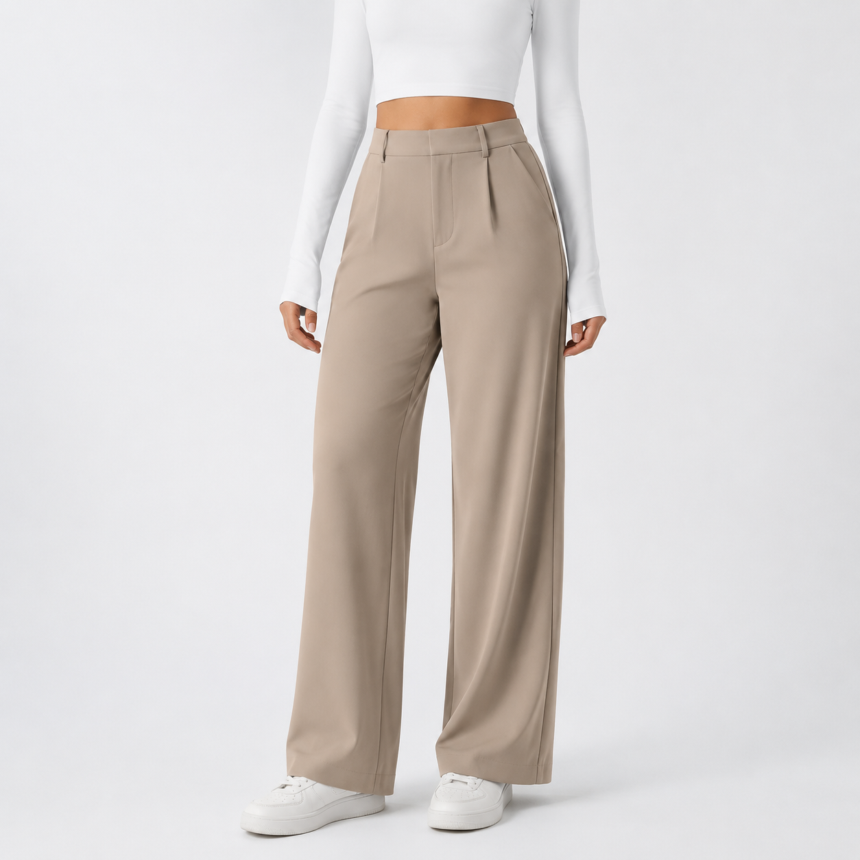 Desert Sand wide leg dress pants front view