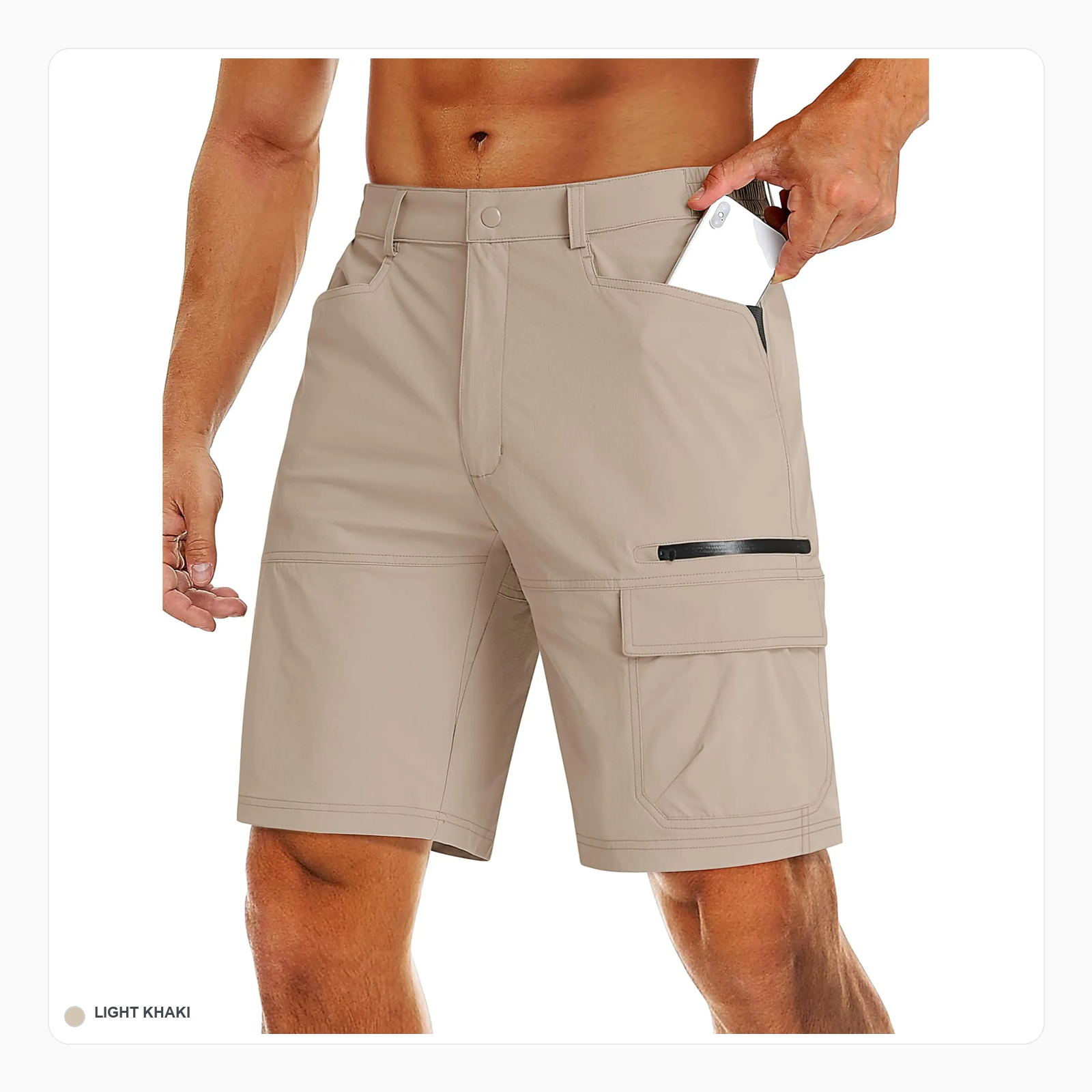 Light khaki quick dry hiking cargo shorts front