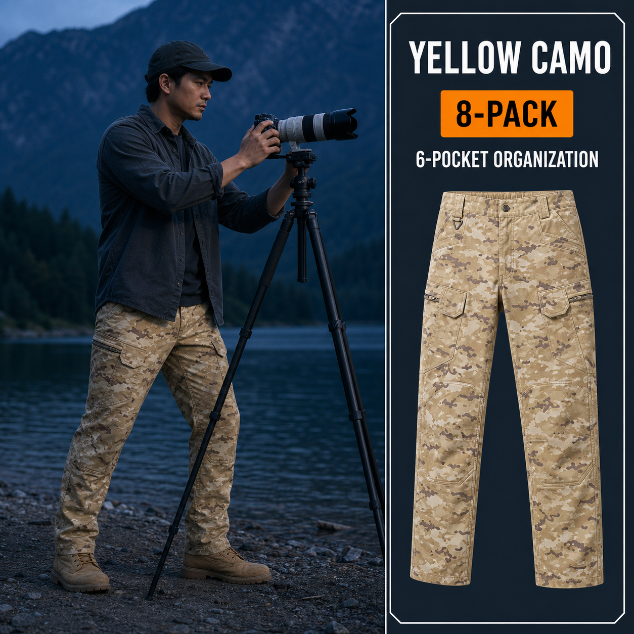 Yellow Camo 8-Pack men's stretch tactical cargo pants