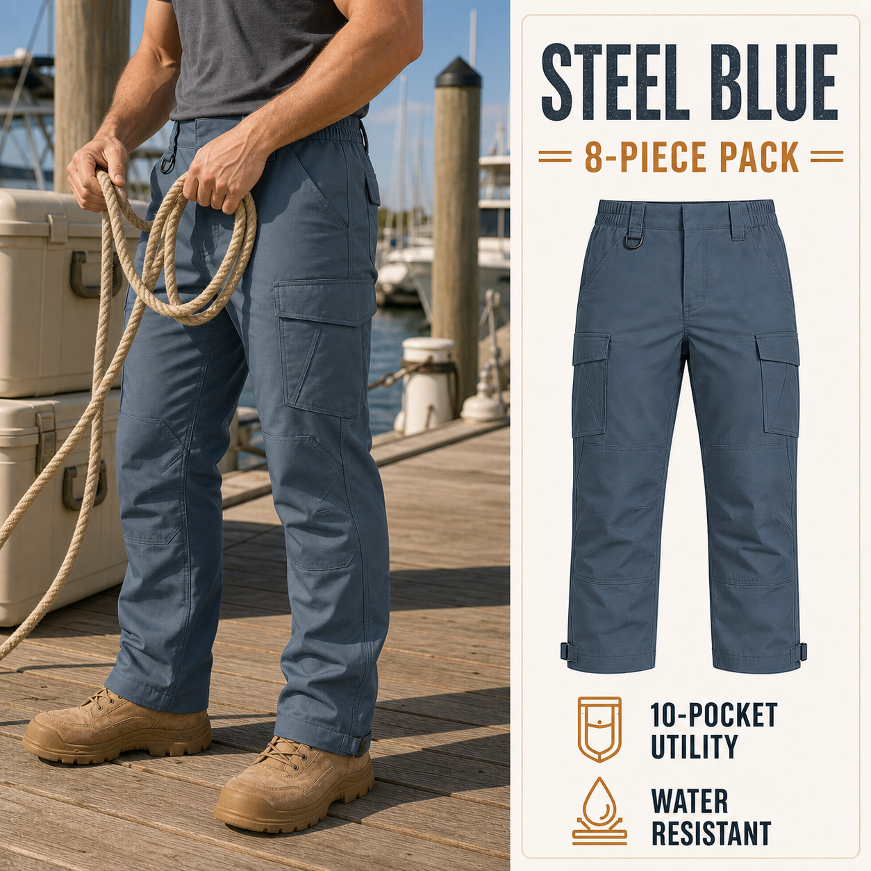 Steel Blue 8-Pack lightweight ripstop tactical work pants