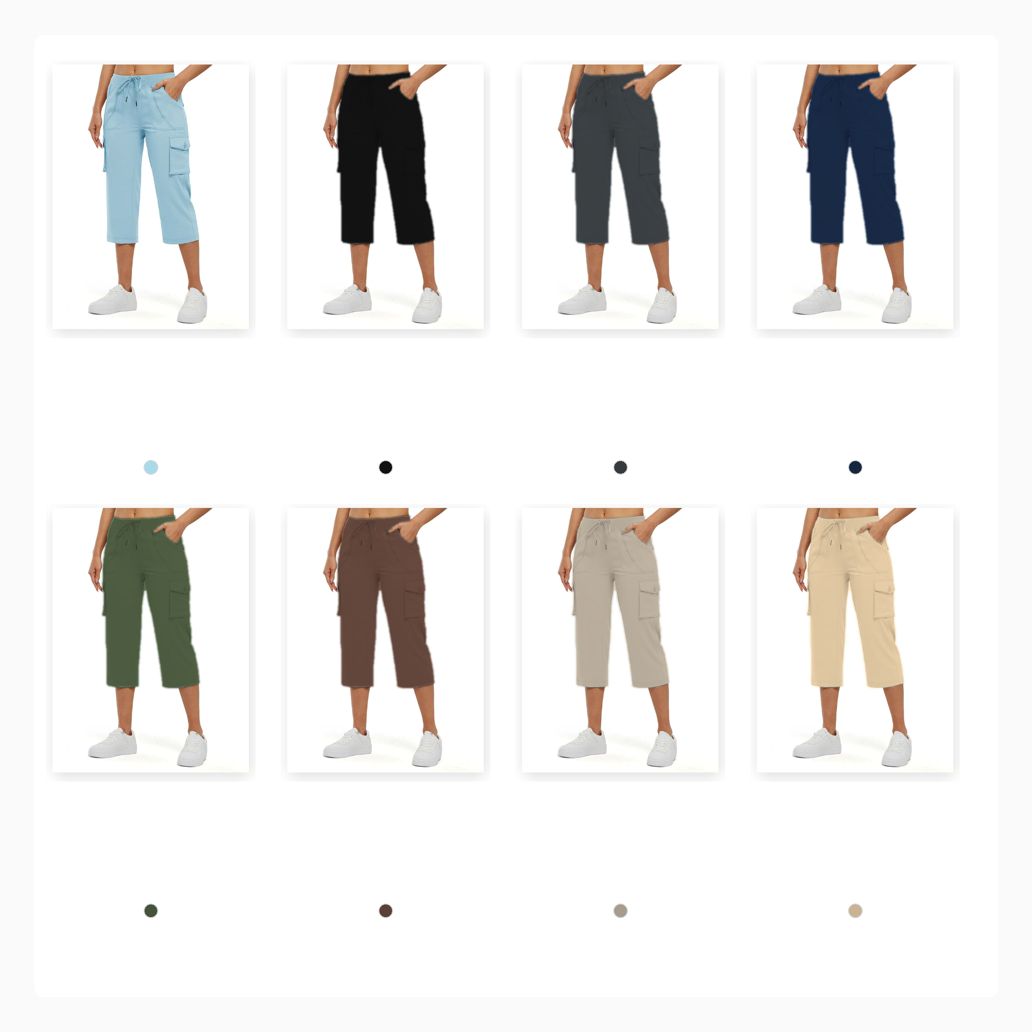 Eight color cargo capri pants overview