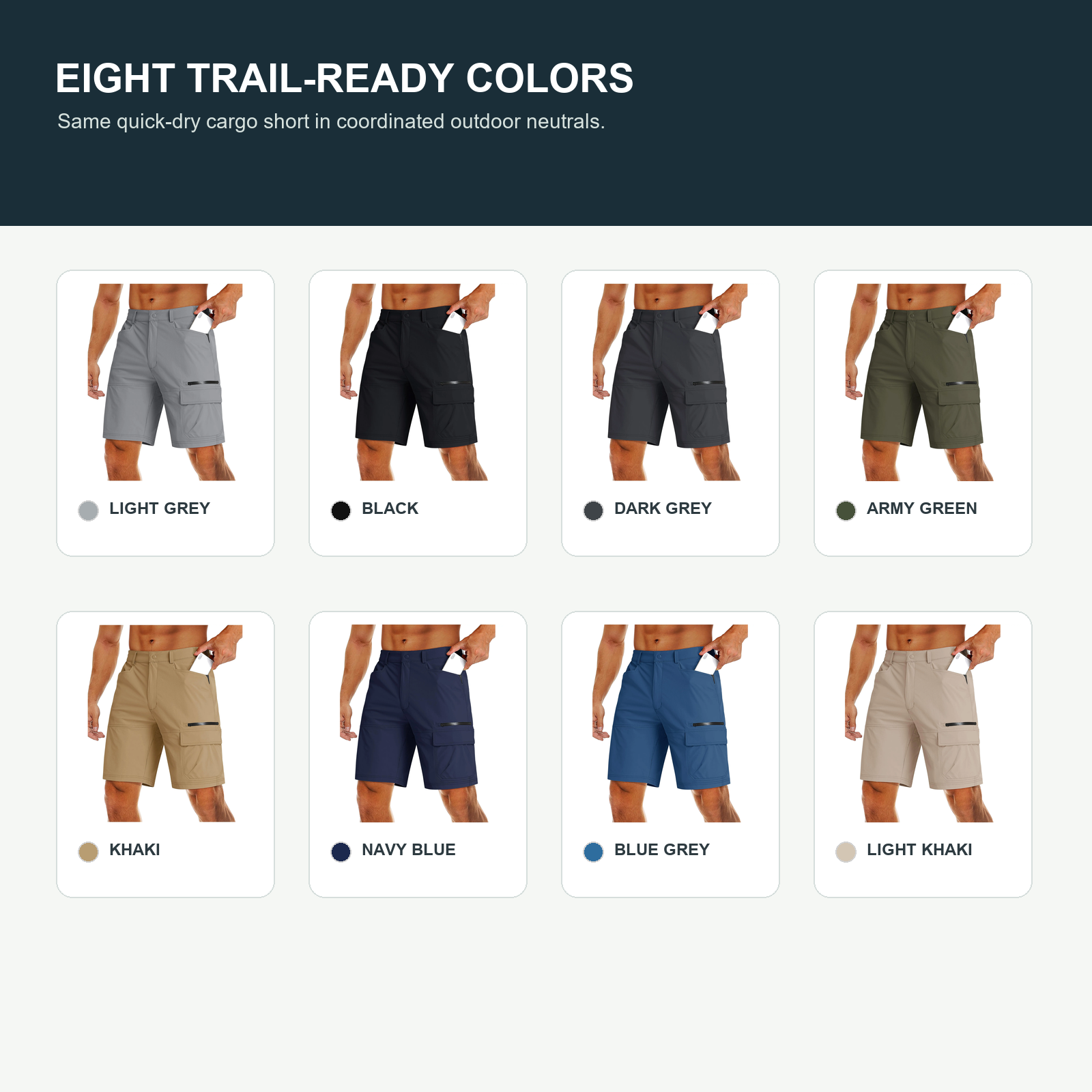 Eight colors of quick dry hiking cargo shorts