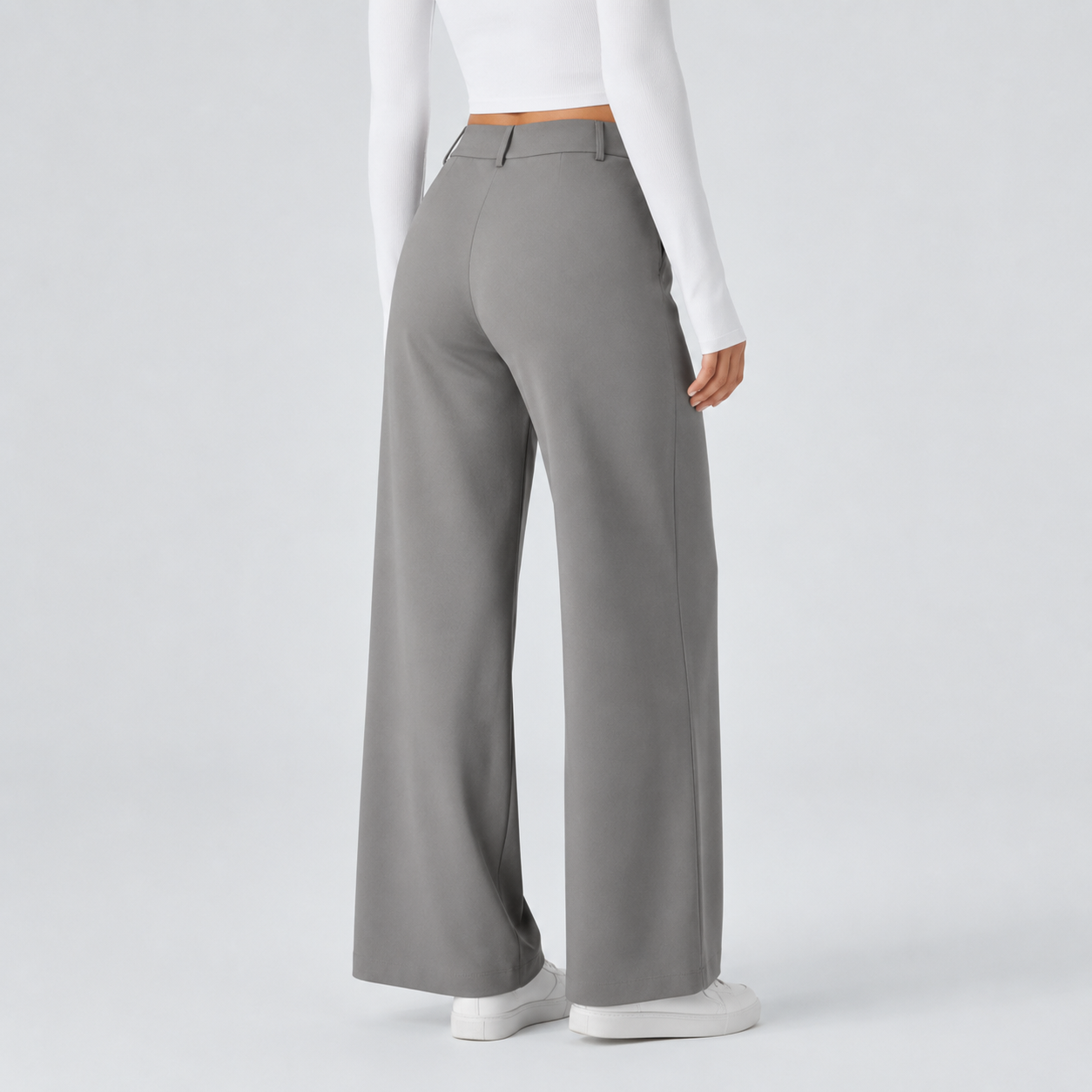 Cloud Gray wide leg dress pants back view