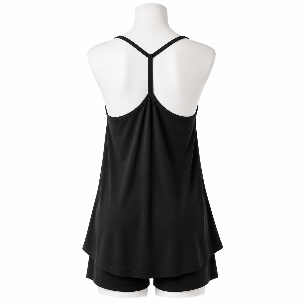 Black sleeveless mini dress romper racerback view