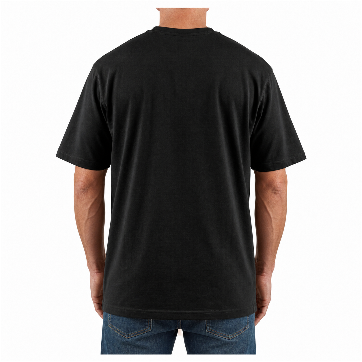Black loose-fit midweight pocket Henley back view