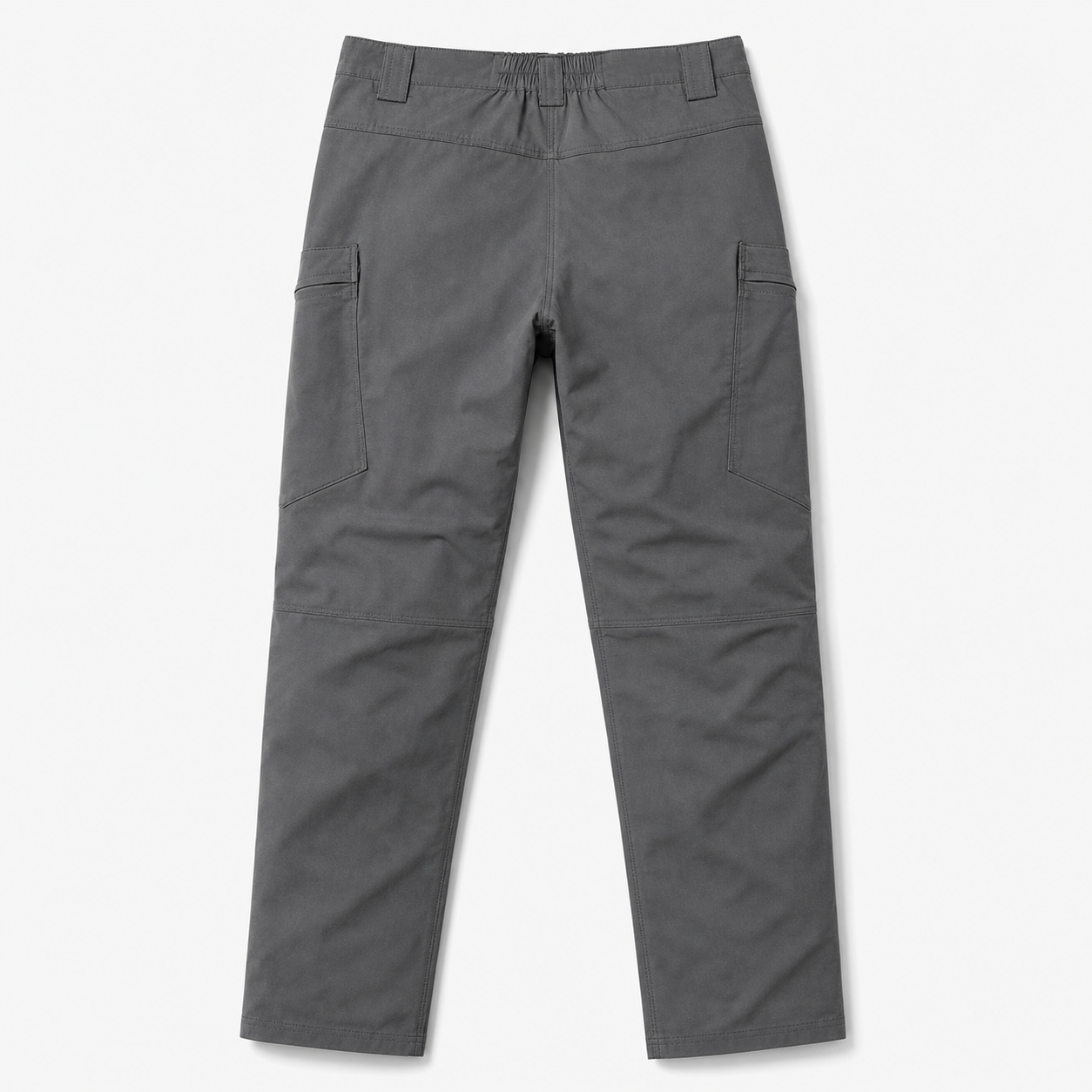 Back view of men's tactical cargo pants with a smooth pocket-free seat
