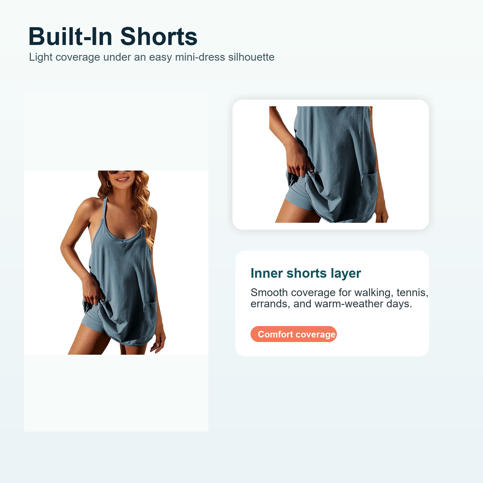 Built-in shorts detail for athletic mini dress