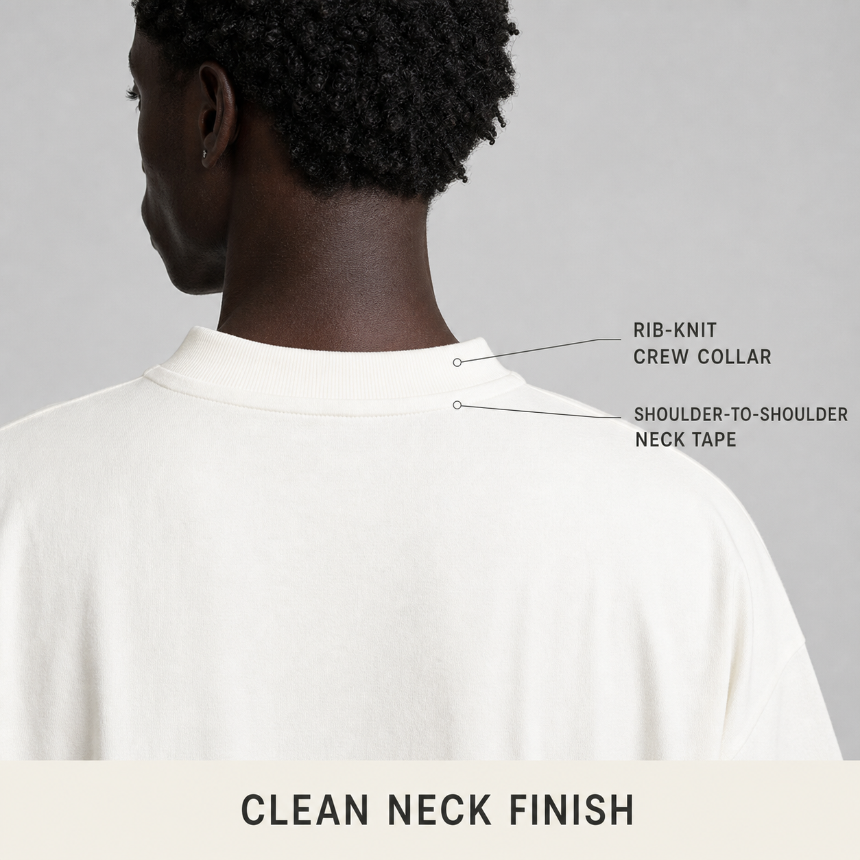 Rib-knit crew collar and shoulder-to-shoulder neck tape detail