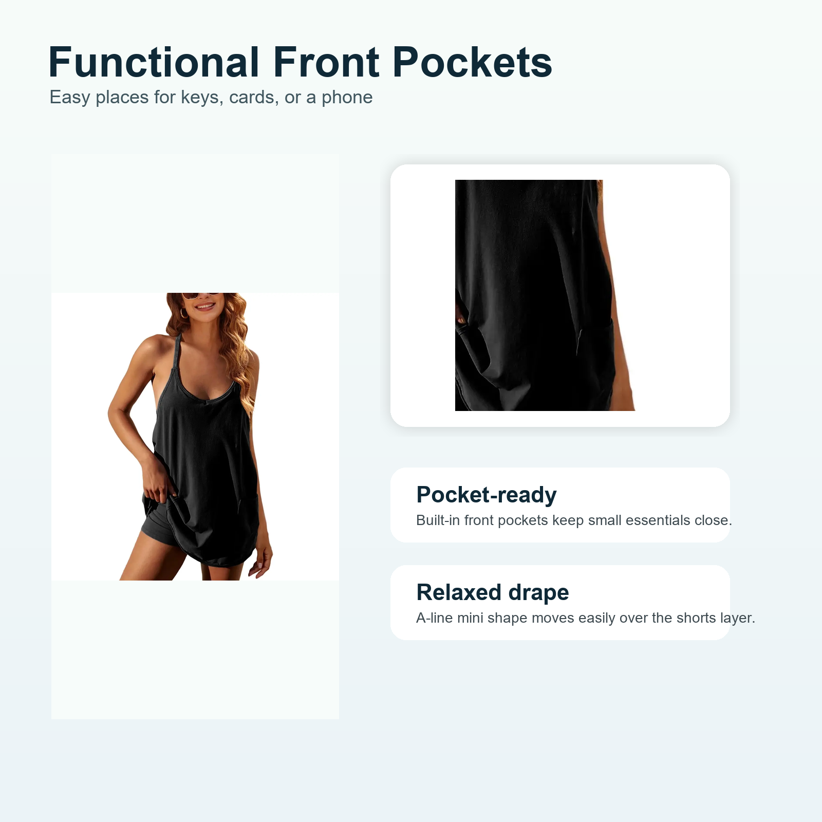 Front pockets detail for athletic mini dress