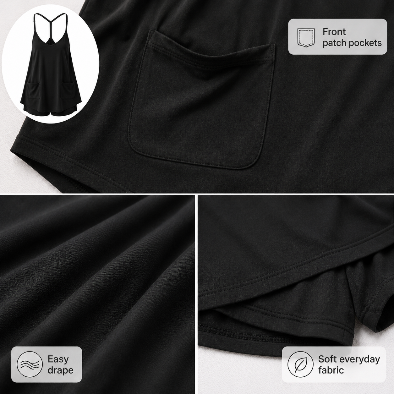 Front pockets and easy drape detail
