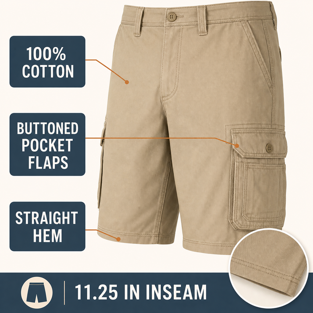 Cotton fabric and cargo pocket detail