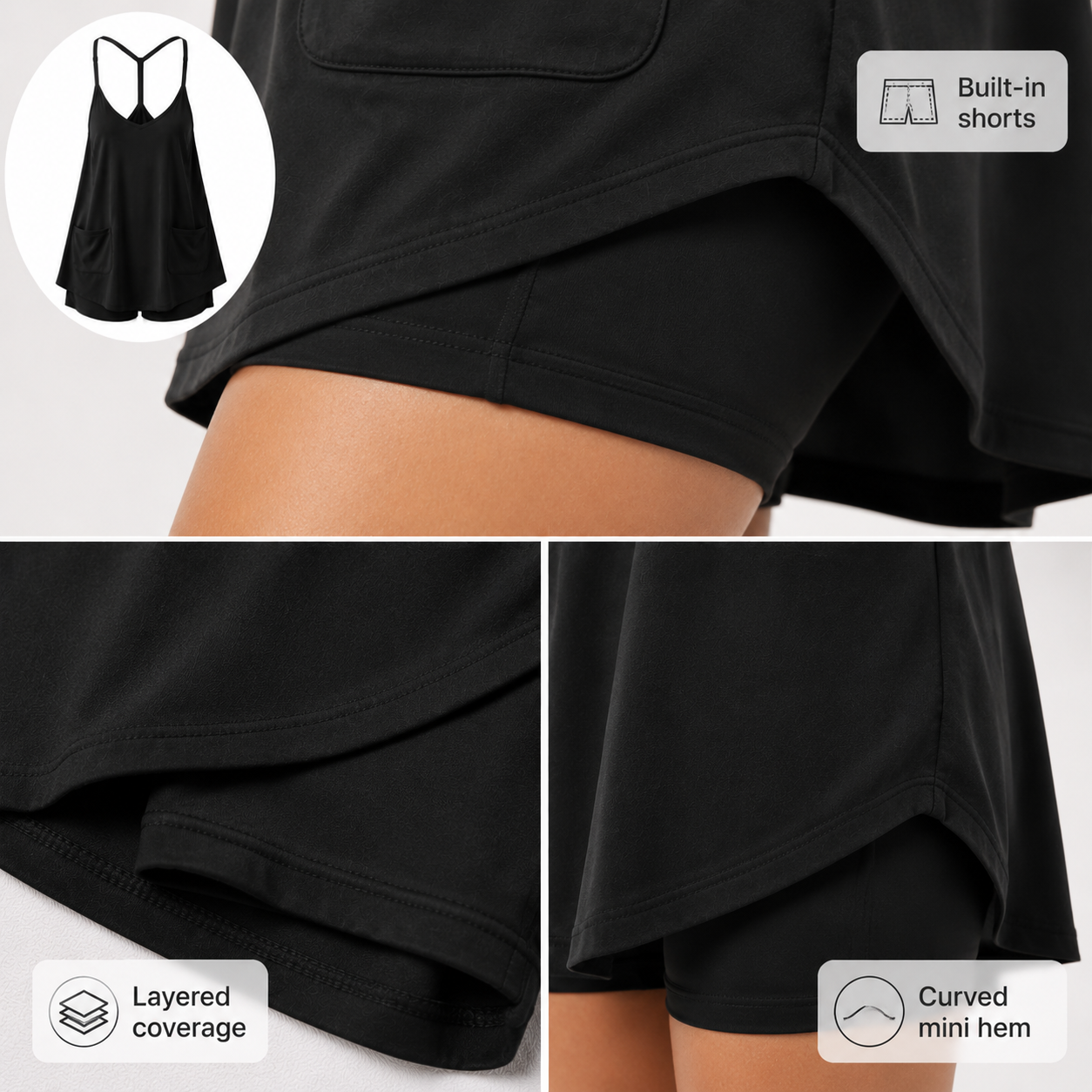Sleeveless mini dress romper color and pack options