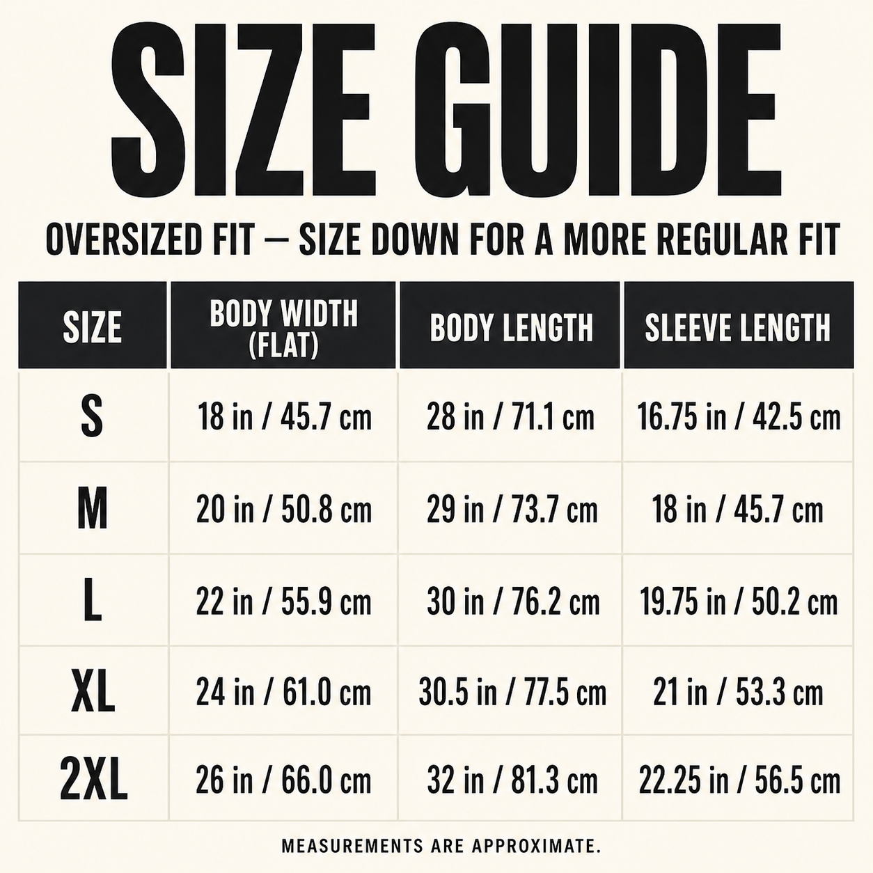Men's oversized heavyweight cotton T-shirt size guide