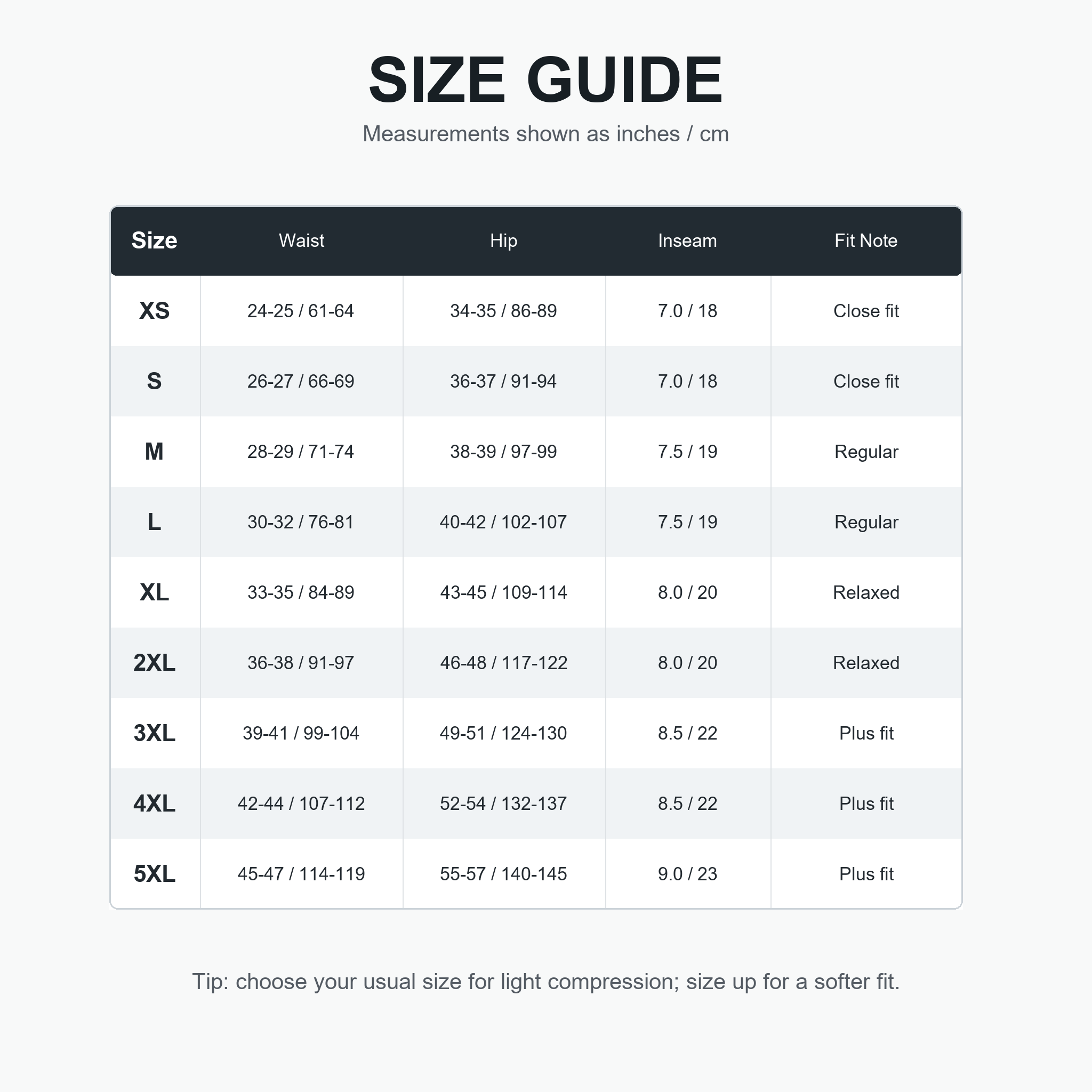 Size chart