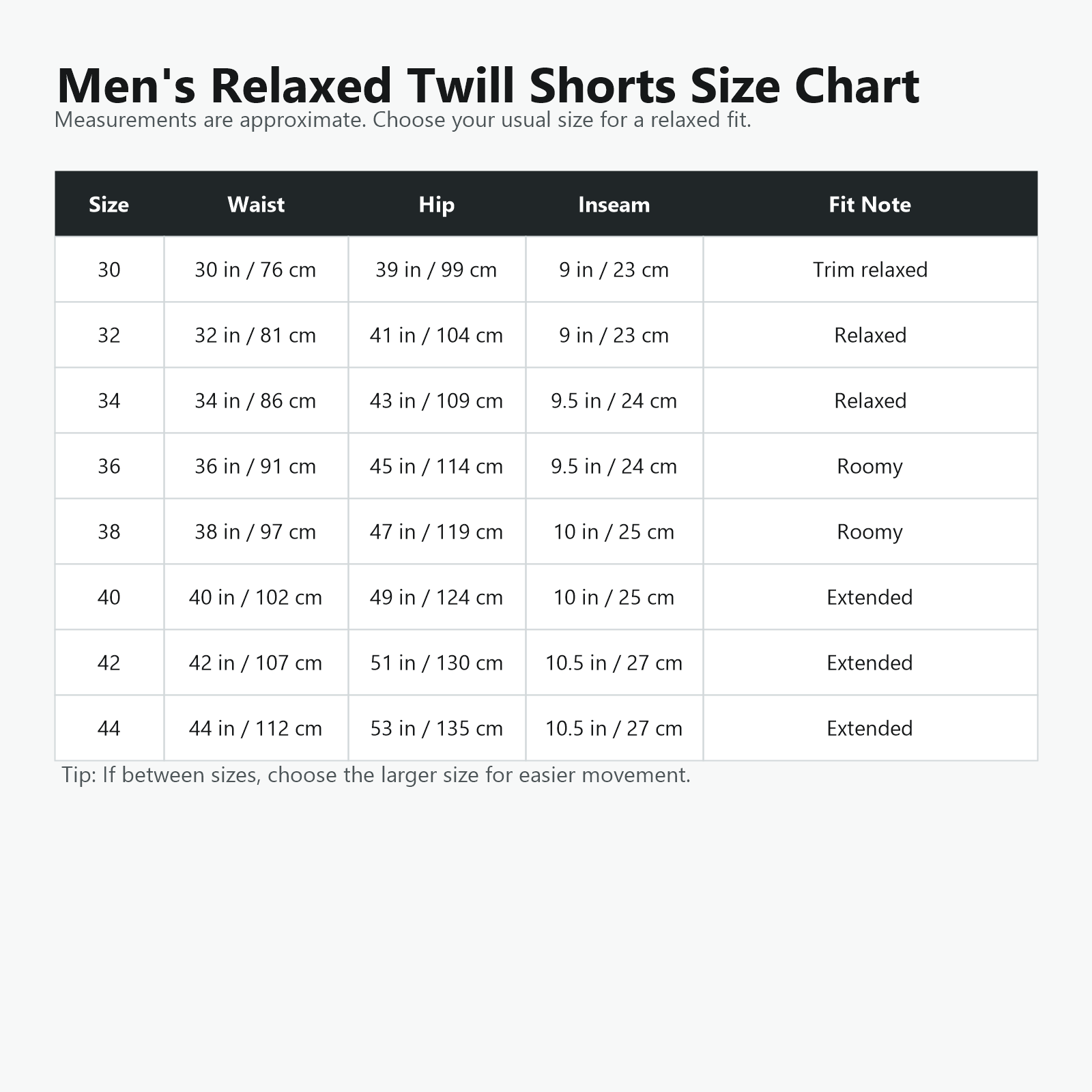 Size chart