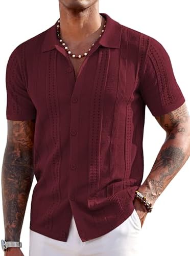 Men's textured knit button-up shirt image 22