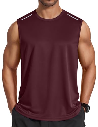 Men's quick-dry mesh workout tank top - Wine Red - X-Large