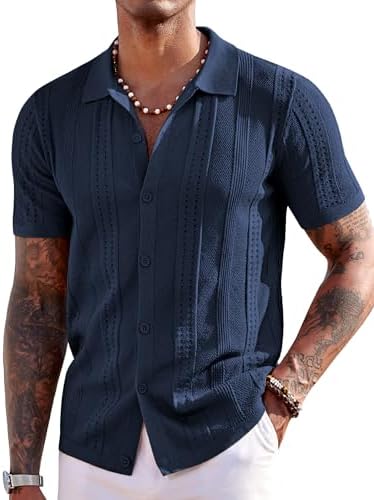 Men's textured knit button-up shirt image 20