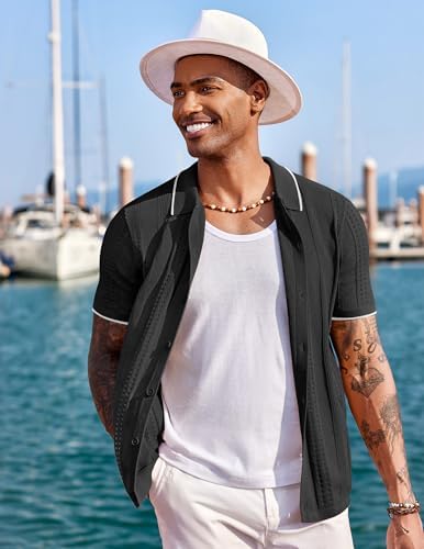 Men's textured knit button-up shirt image 4