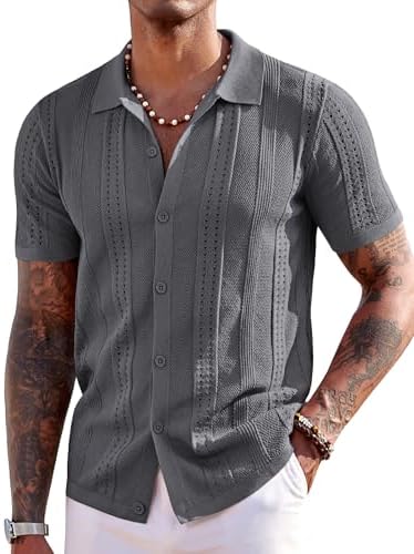 Men's textured knit button-up shirt image 27