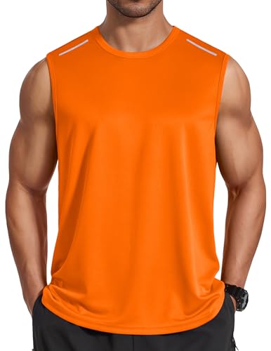Men's quick-dry mesh workout tank top - Orange - Small