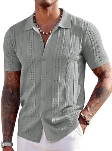 Men's textured knit button-up shirt image 19