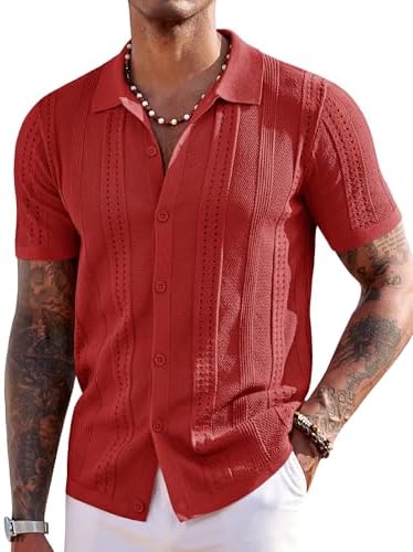 Men's textured knit button-up shirt image 33